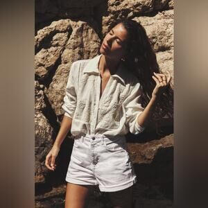 Zara White Embroidered Rustic Top Size Small NWT